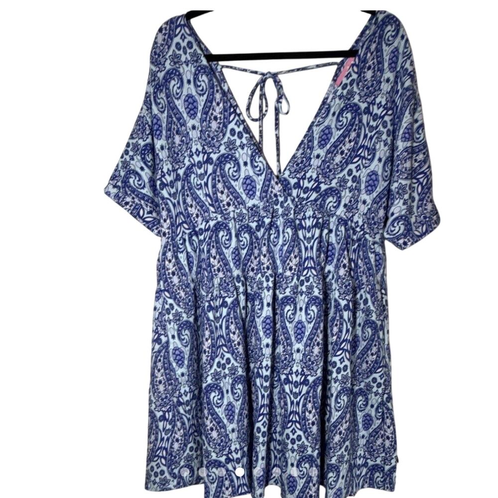 Simply Southern Women S Blue Paisley & Turtle Swim Cover-up Sundress Resort NWT